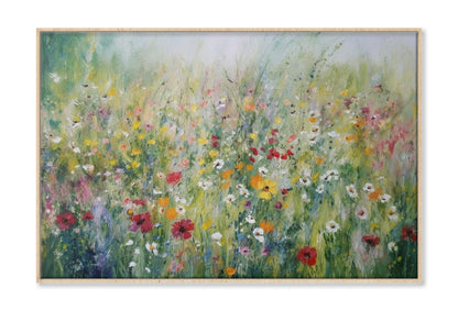 Colorful Wildflowers Summer Meadow Oil Painting Wall Art Limited Edition High Quality Print Canvas Box Framed Natural