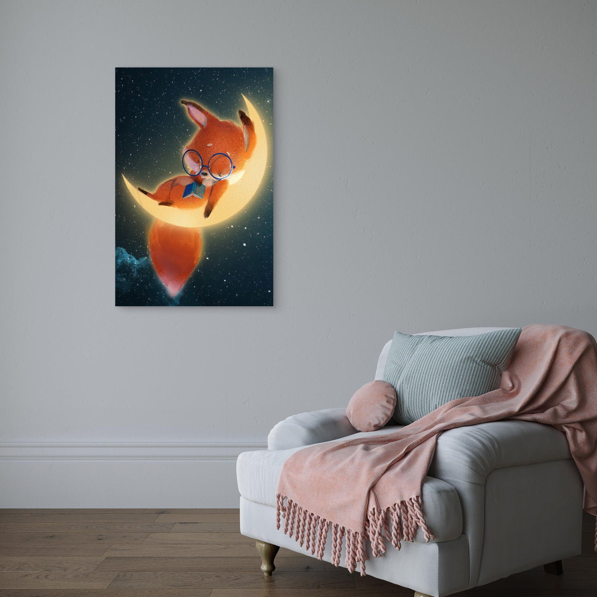 Cute Sleeping Fox Moon 60x90cm Metal Print Ready to Hang
