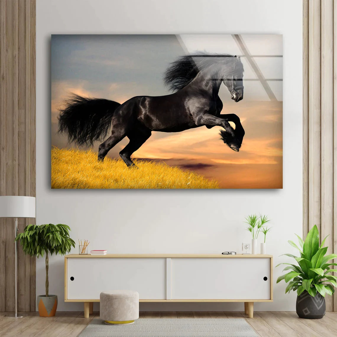 Running Black Horse UV Direct Aluminum Print Australian Made Quality