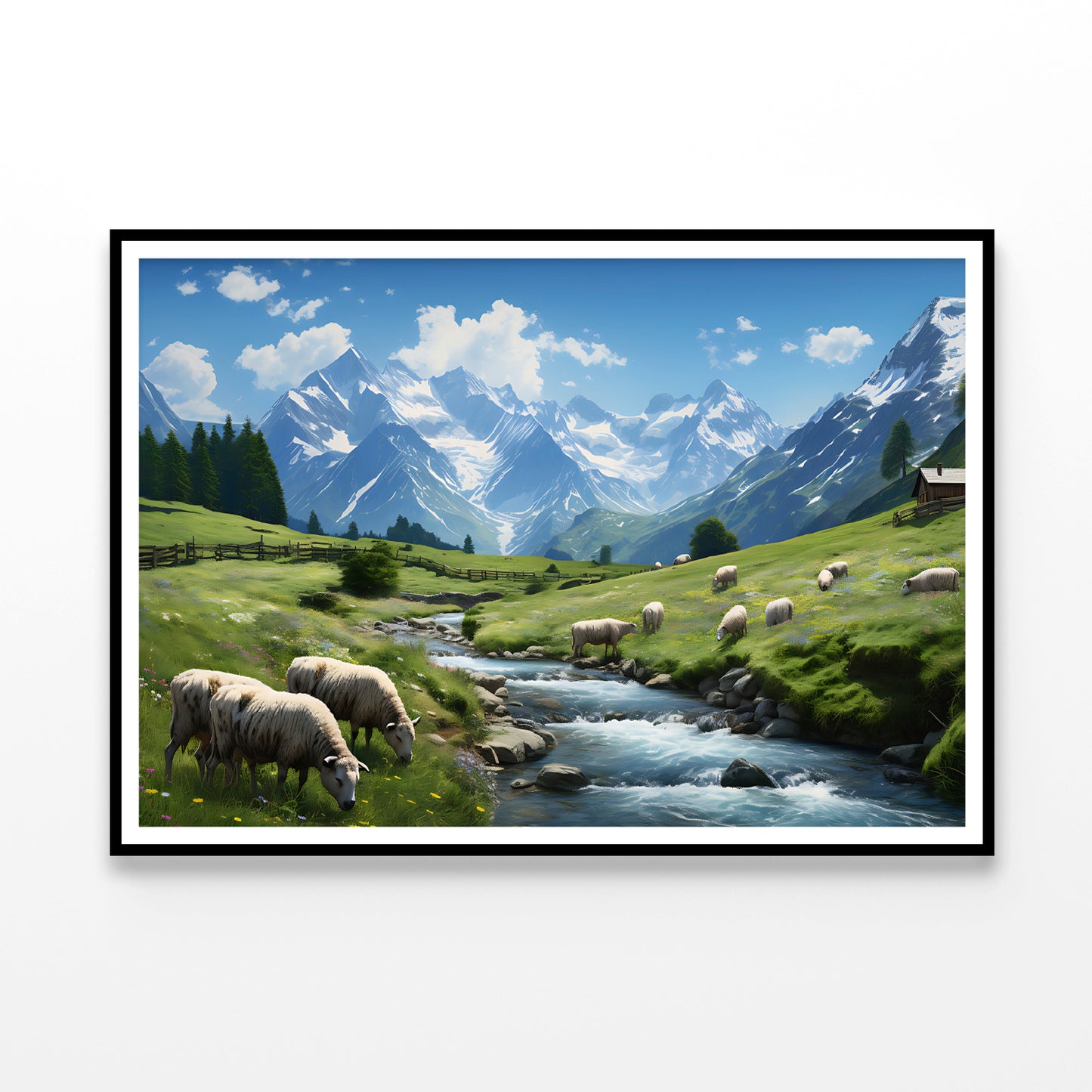 Herd of Sheep Grazing On a Grassy Hill Home Decor Premium Quality Poster Print Choose Your Sizes