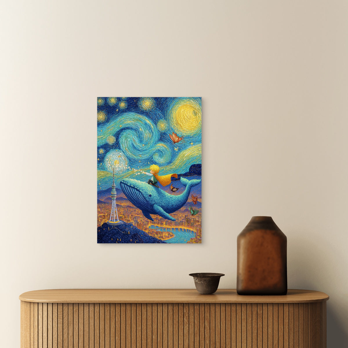Starry Sky Whale Prince 60x90cm Metal Print Ready to Hang
