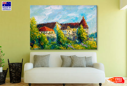 Old Big Castle With Red Roofs & Towers Oil Painting Wall Art Limited Edition High Quality Print