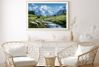 Herd of Sheep Grazing On a Grassy Hill Home Decor Premium Quality Poster Print Choose Your Sizes