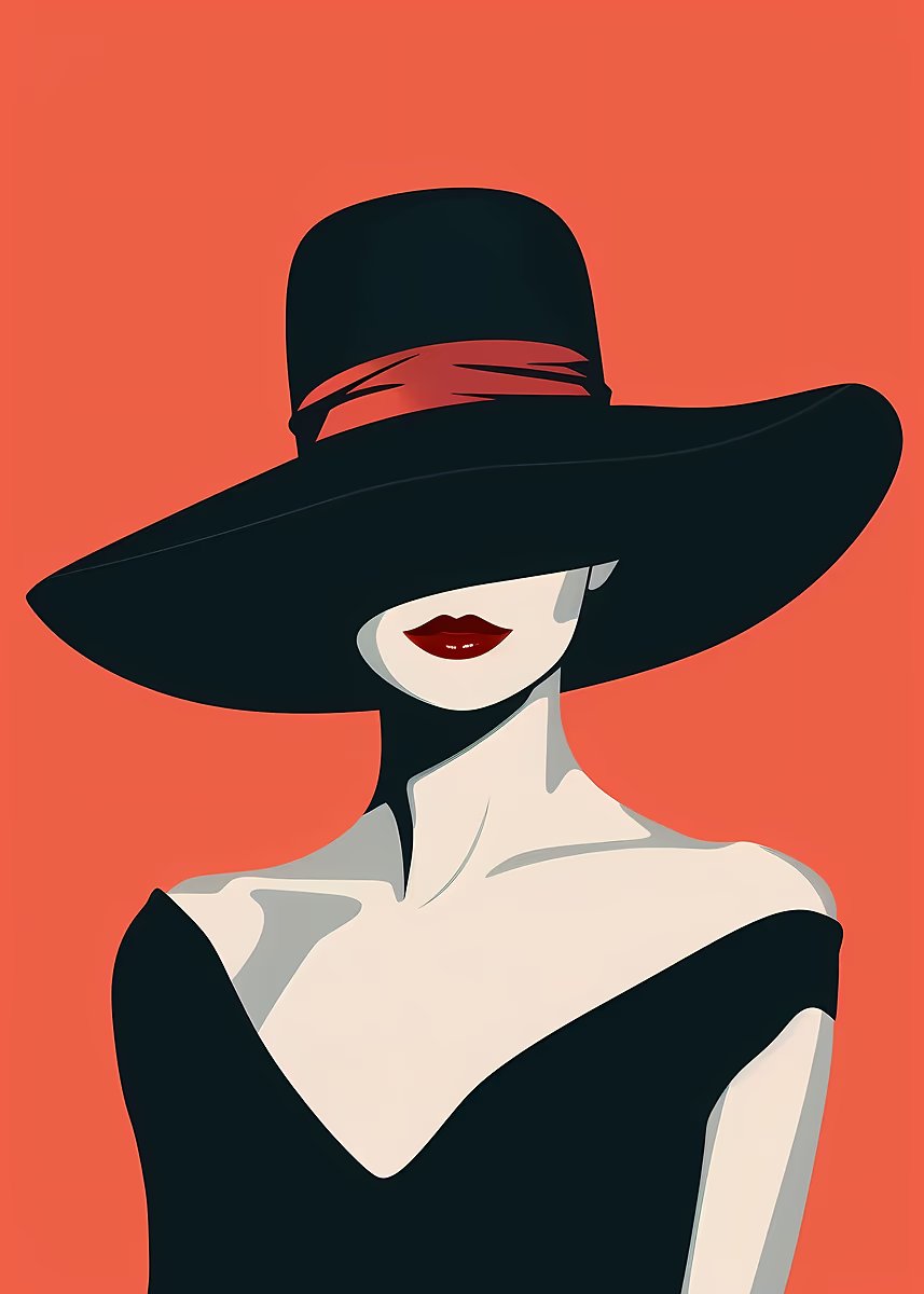 Elegant Lady Black Sun Hat Fashion Home Decor Premium Quality Poster Print Choose Your Sizes - Bella Home Decor