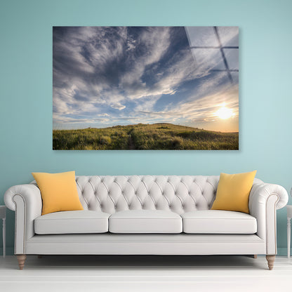 Sunset over a Grassland Trail Acrylic Glass Print Tempered Glass Wall Art 100% Made in Australia Ready to Hang