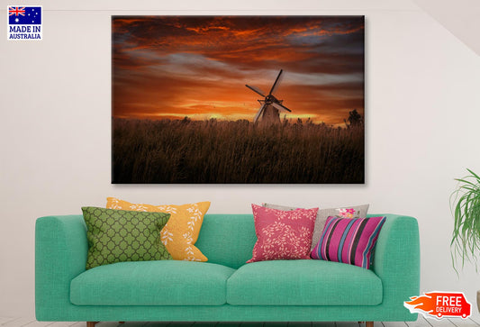 Old Windmills in Kinder Dijk at Dramatic Sunset, Netherland Wall Art Decor 100% Australian Made