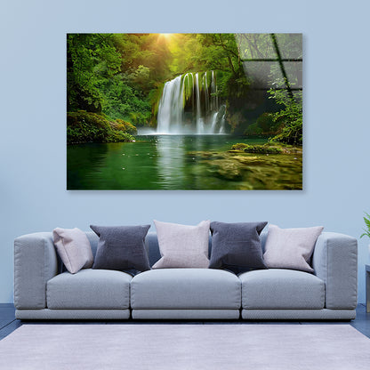 View of Waterfall in the Jungle Acrylic Glass Print Tempered Glass Wall Art 100% Made in Australia Ready to Hang