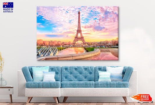 Eiffel Tower Is Reflected in A Pond Wall Art Decor 100% Australian Made