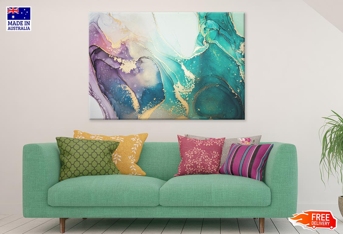 Blue Pink Gold Abstract Fluid Art Print 100% Australian Made