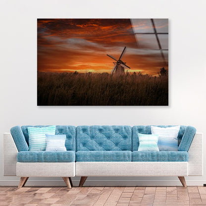 Old Windmills in Kinder Dijk at Dramatic Sunset, Netherland Acrylic Glass Print Tempered Glass Wall Art 100% Made in Australia Ready to Hang