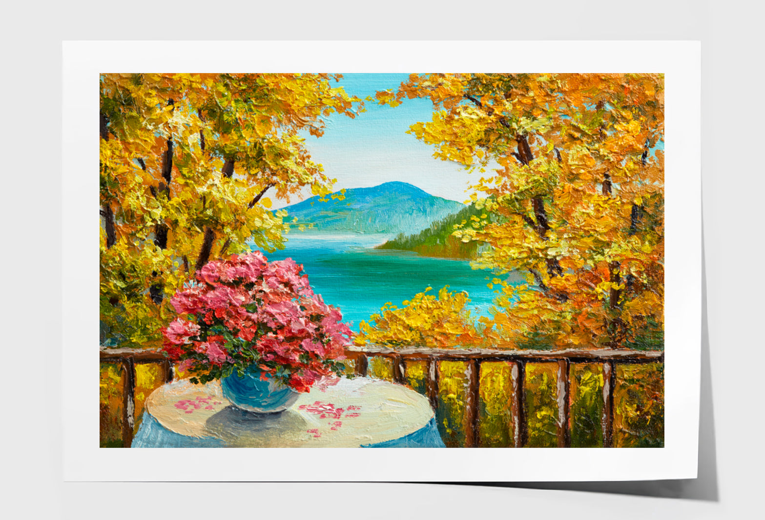 Colorful Autumn Forest, Mountain Lake Oil Painting Limited Edition High Quality Print Unframed Roll Canvas None