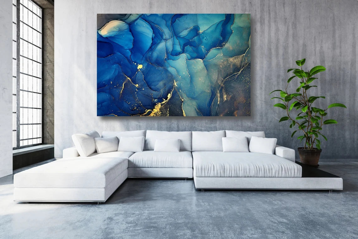 Abstract Alcohol Blue UV Direct Aluminum Print Australian Made Quality