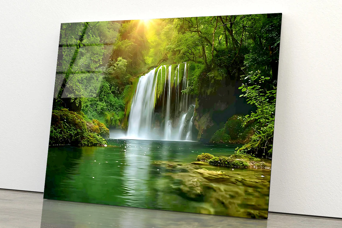 View of Waterfall in the Jungle Acrylic Glass Print Tempered Glass Wall Art 100% Made in Australia Ready to Hang