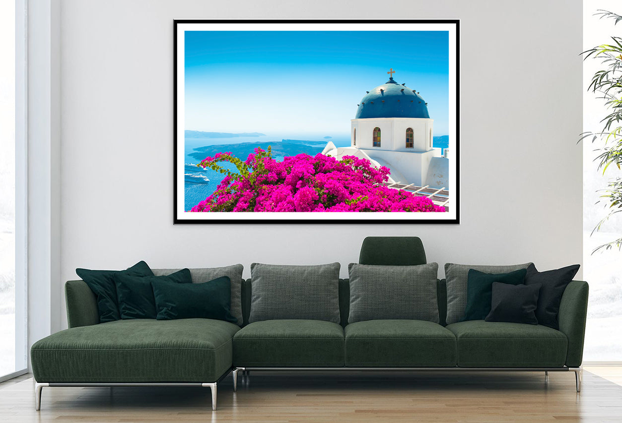 Pink Bougainvillea in Santorini Home Decor Premium Quality Poster Print Choose Your Sizes