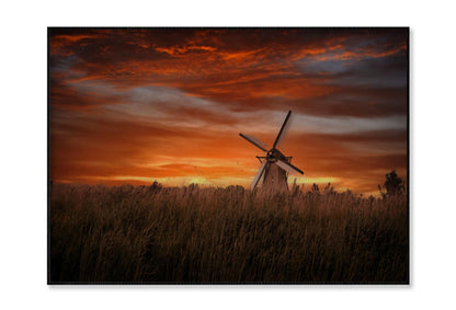 Old Windmills in Kinder Dijk at Dramatic Sunset, Netherland Home Decor Premium Quality Poster Print Choose Your Sizes