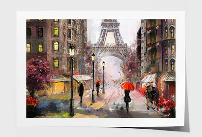 Eiffel Tower & People Under Red Umbrella Oil Painting Wall Art Limited Edition High Quality Print Unframed Roll Canvas None