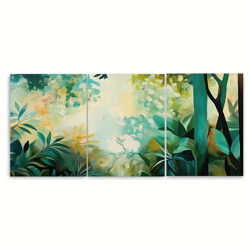 3pcs Lush Abstract Forest Scene Green Metal Print Ready to Hang Art