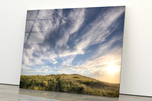 Sunset over a Grassland Trail Acrylic Glass Print Tempered Glass Wall Art 100% Made in Australia Ready to Hang