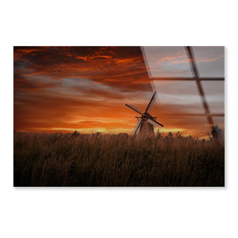 Old Windmills in Kinder Dijk at Dramatic Sunset, Netherland Acrylic Glass Print Tempered Glass Wall Art 100% Made in Australia Ready to Hang