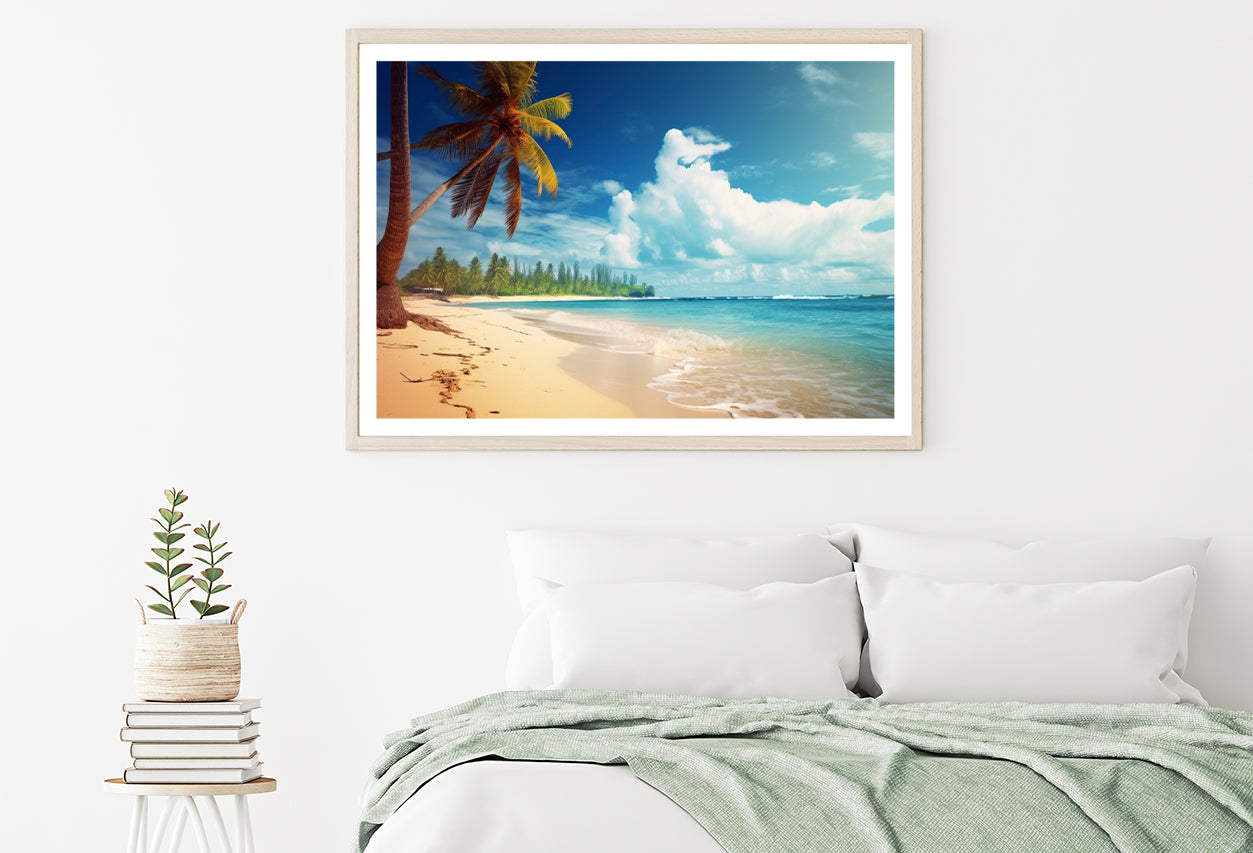 Summer Beach of the Sea with Palm Trees Home Decor Premium Quality Poster Print Choose Your Sizes