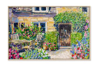 Patio Garden Table with Plants Oil Painting Wall Art Limited Edition High Quality Print Canvas Box Framed Natural