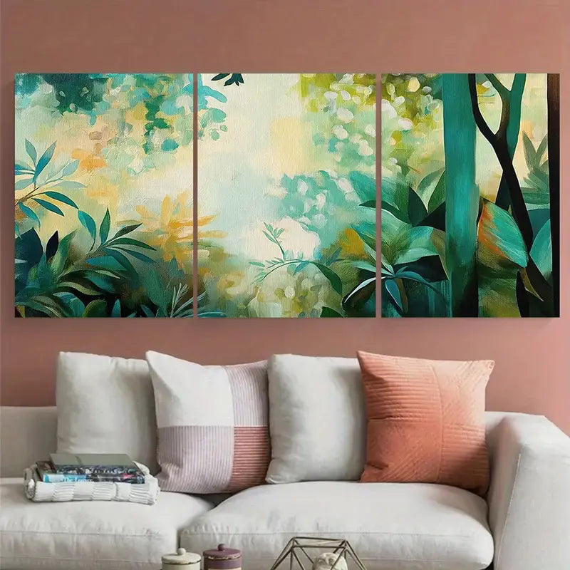 3pcs Lush Abstract Forest Scene Green Metal Print Ready to Hang Art