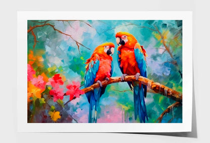 Watercolor Macaw On  Branch Wall Art Limited Edition High Quality Print