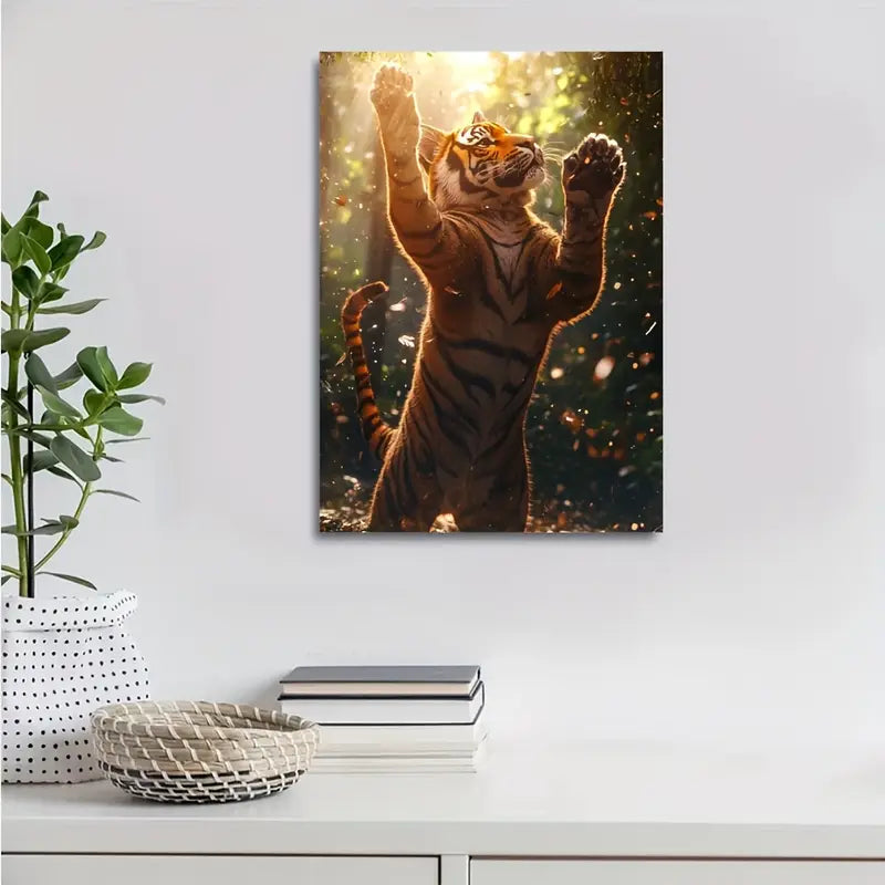 Realistic Tiger Dancing in Magical Forest  40x60cm Metal Print Ready to Hang