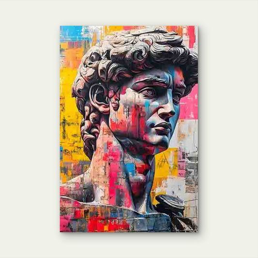 Colorful David Statue 60x90cm Metal Print Ready to Hang - Bella Home Decor