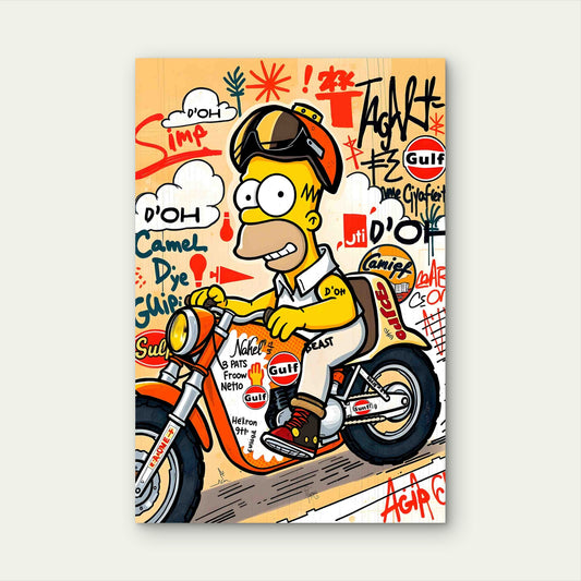 Yellow Rider Motorcycle Graffiti 60x90cm Metal Print Ready to Hang