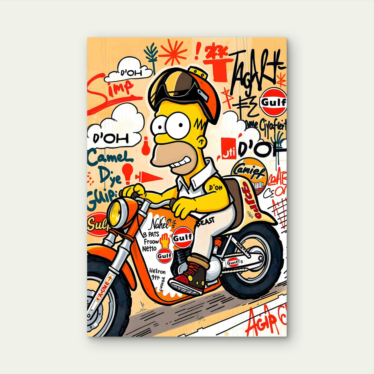 Yellow Rider Motorcycle Graffiti 40x60cm Metal Print Ready to Hang