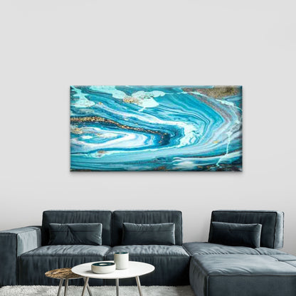 Blue & Golden Marble Wall Art Canvas Office Home Room Framed 120x60cm
