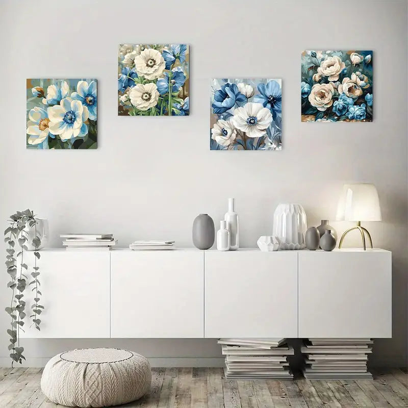 4pcs Flower Chic Scenic Photography  Wall Art Canvas Framed