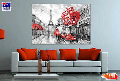 Eiffel Tower & Red Trees Oil Painting 90x60cm Print 100% Australian Made