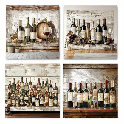 4pcs Vintage Kitchen Picture Wall Art Canvas Framed