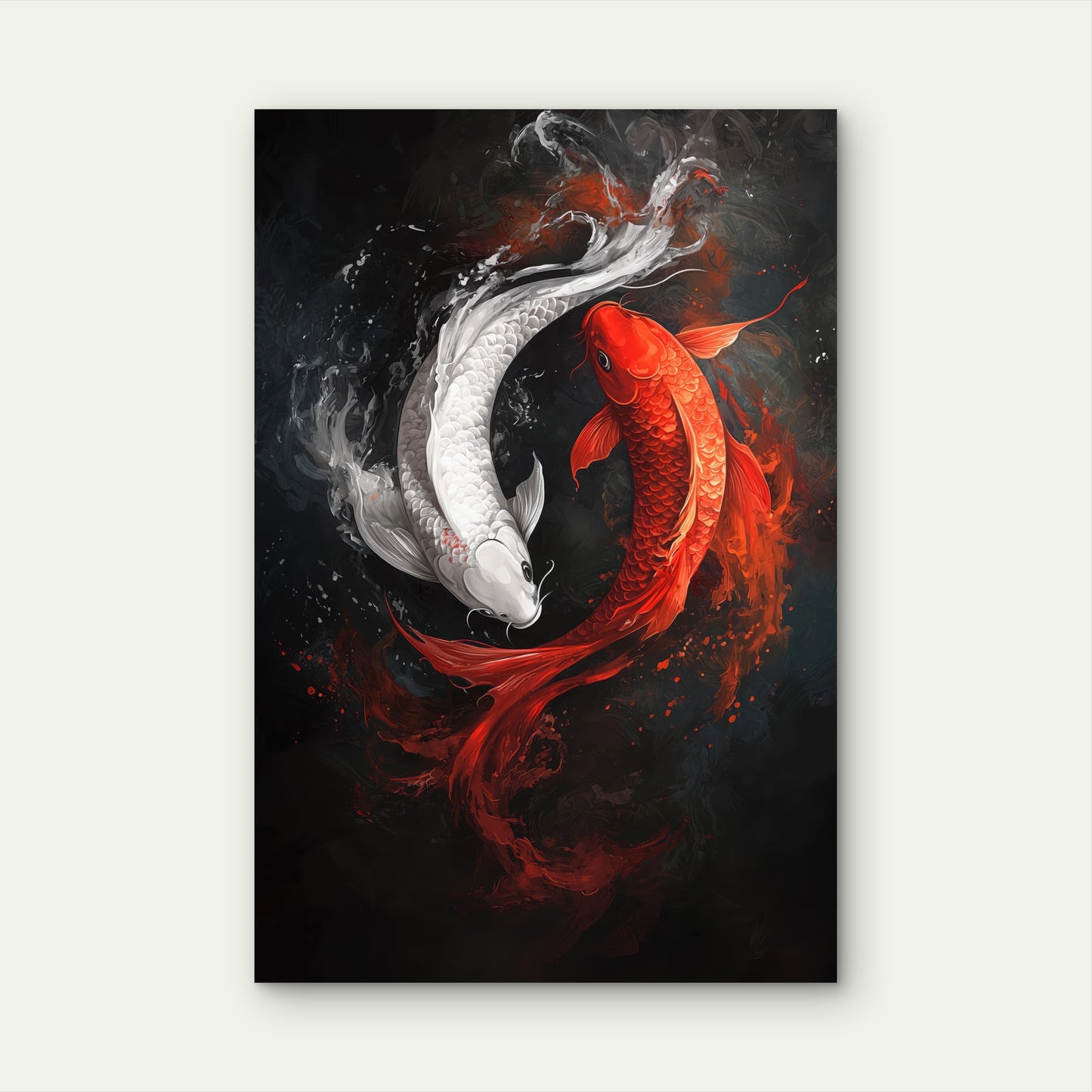 Two Koi Fish Swimming Dynamic Water Flow 60x90cm Metal Print Ready to Hang