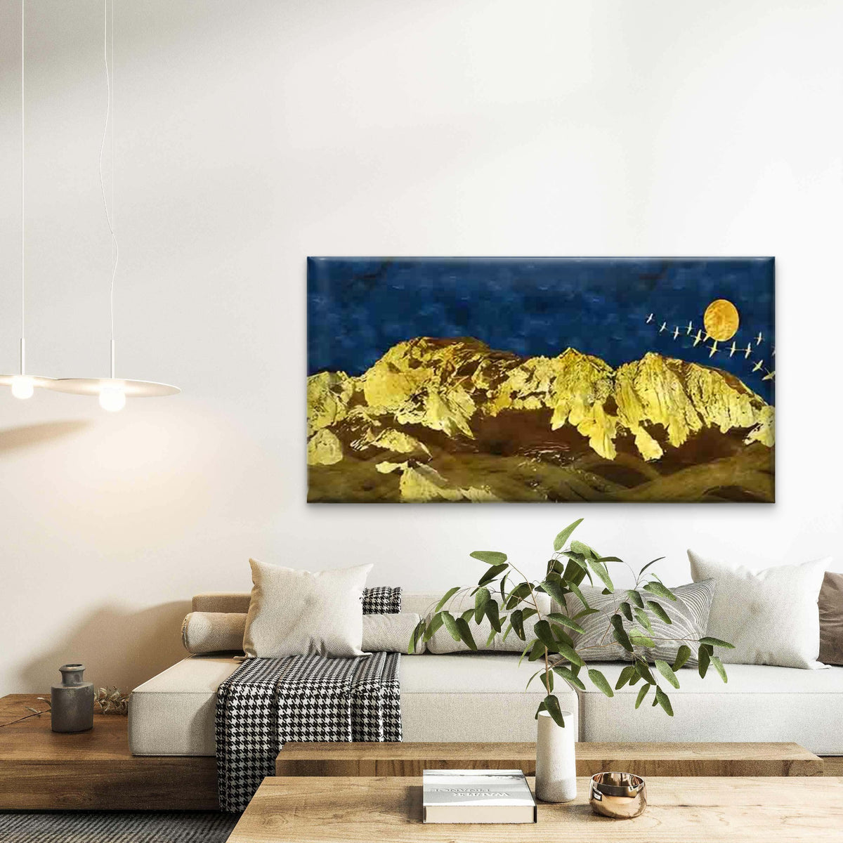 Crescent Moon, and Flying Birds Wall Art Canvas Office Home Room Framed 120x60cm