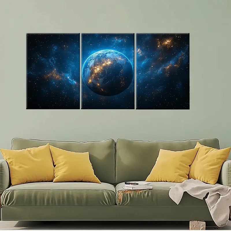 3pcs Planet Earth Galaxy Universe Wall Art Set Canvas Framed 60x90cm - High Quality Print 100% Australian Made Wall Canvas Ready to Hang