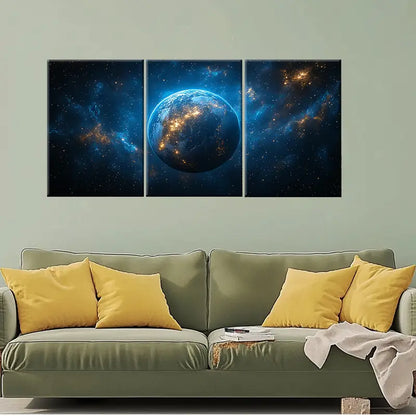 3pcs Planet Earth Galaxy Universe Wall Art Set Canvas Framed 60x90cm - High Quality Print 100% Australian Made Wall Canvas Ready to Hang