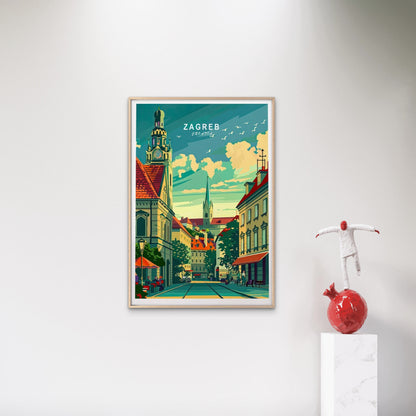 Zagreb Croatia, Street View & Buildings Travel Poster Print Wall Art
