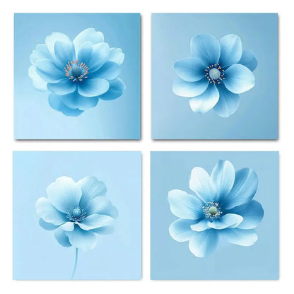 4pcs Decoration Blue flower ot    Wall Art Canvas Framed