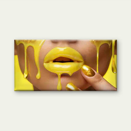 Golden Liquid with Yellow Back Wall Art Canvas Office Home Room Framed 120x60cm
