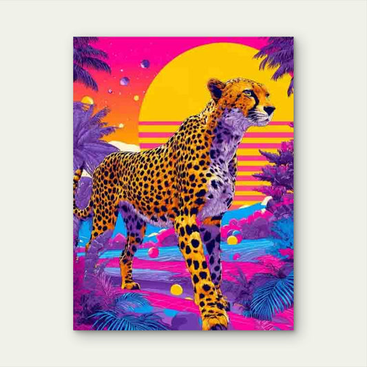 Cheetah In Vibrant Neon Landsape 60x90cm Metal Print Ready to Hang