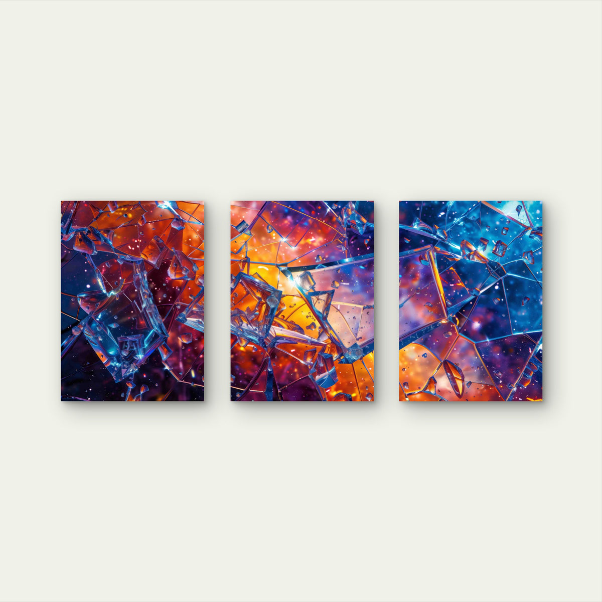 3pcs Abstract Background With Broken Glass Metal Print Ready to Hang Art