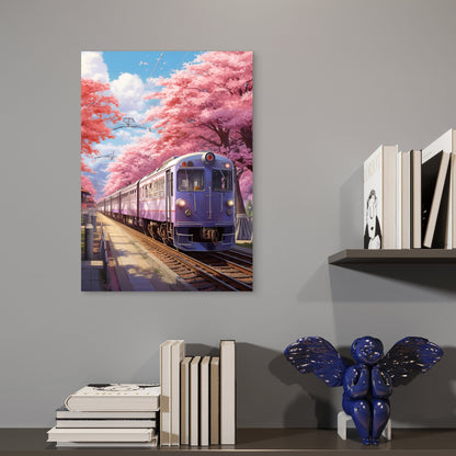 Sakura Train Kyoto Railway Japan 60x90cm Metal Print Ready to Hang