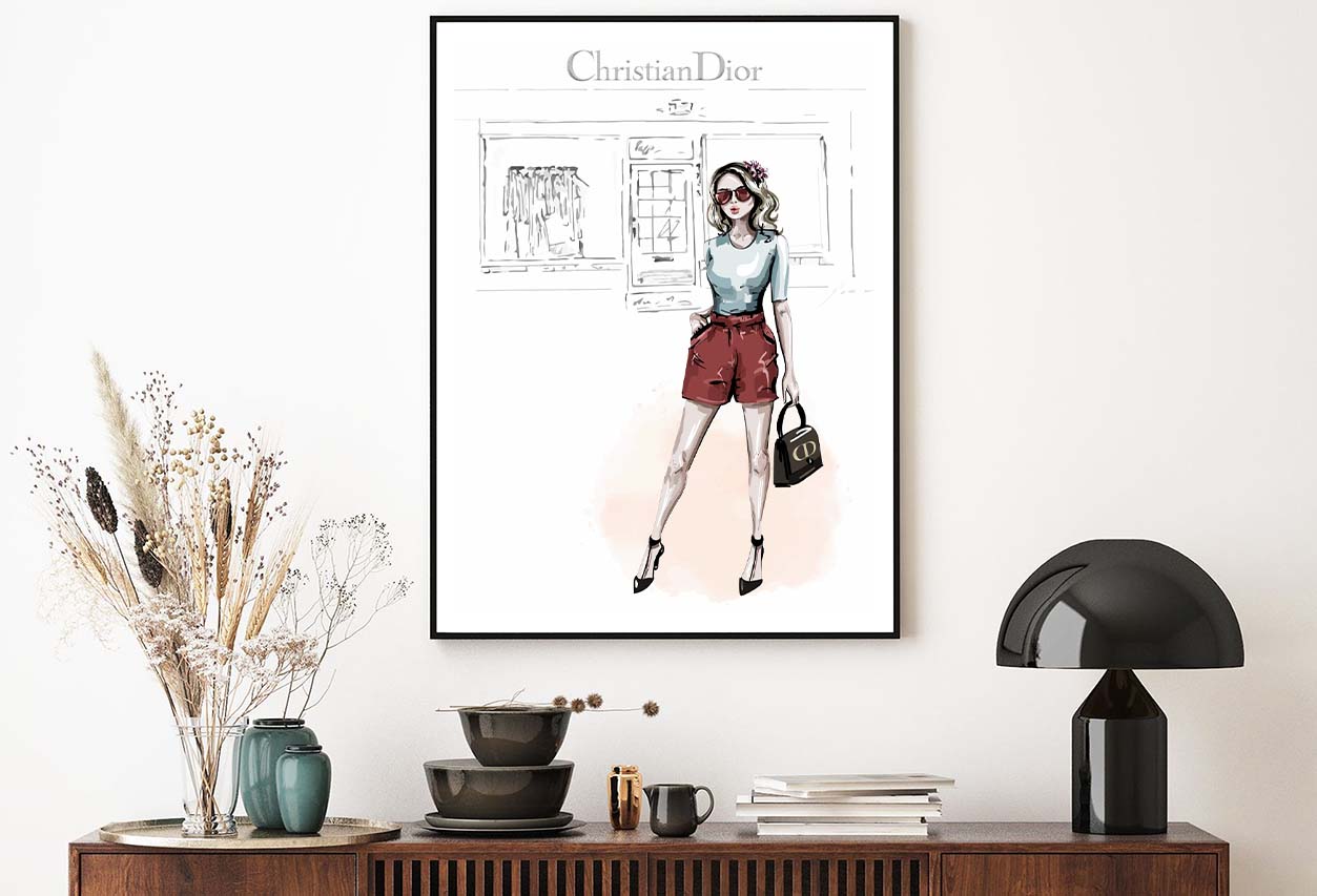 Red Stylish Girl with Elegant Fashion Store Design Home Decor Premium Quality Poster Print Choose Your Sizes