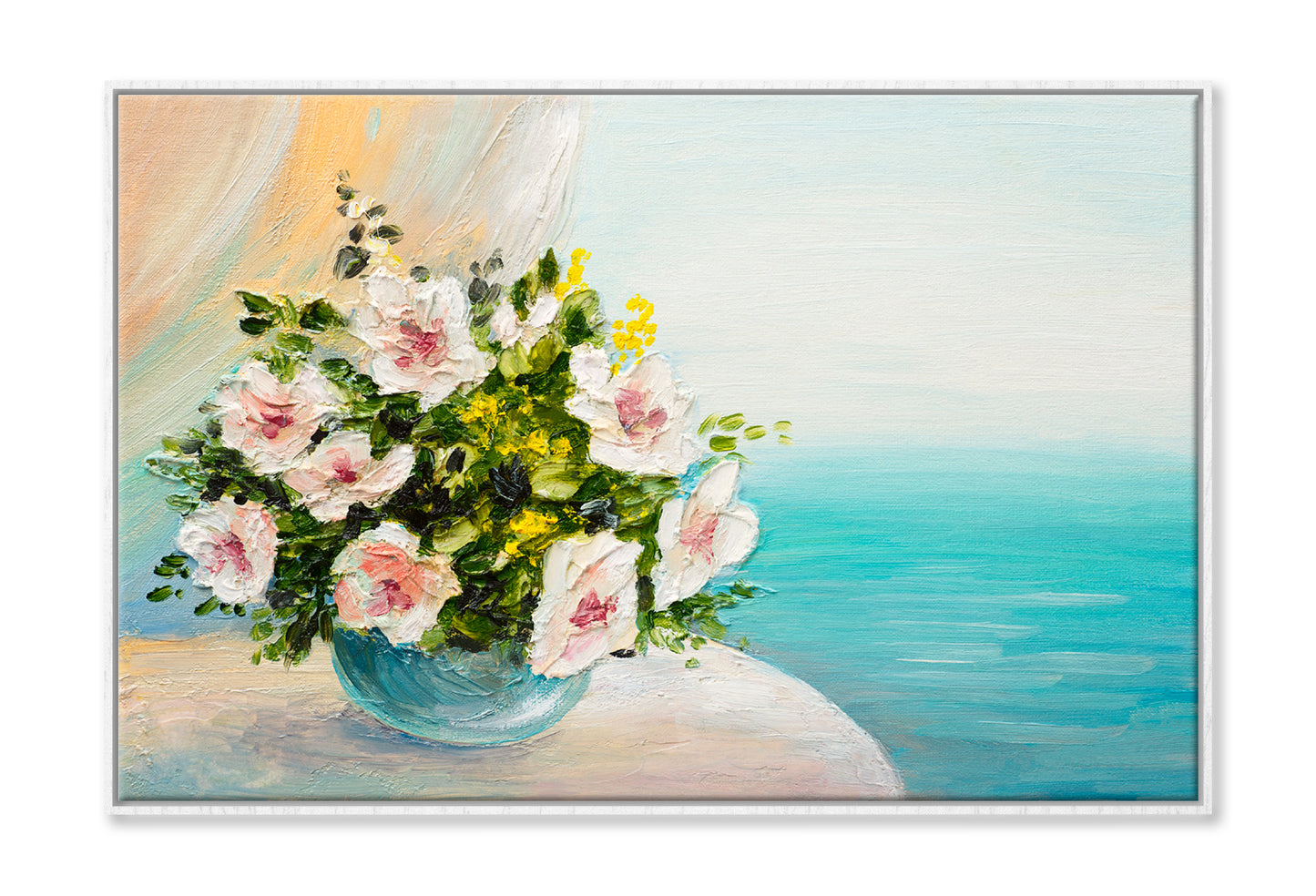 Bouquet Of Flowers On The Table Oil Painting Wall Art Limited Edition High Quality Print Canvas Box Framed White