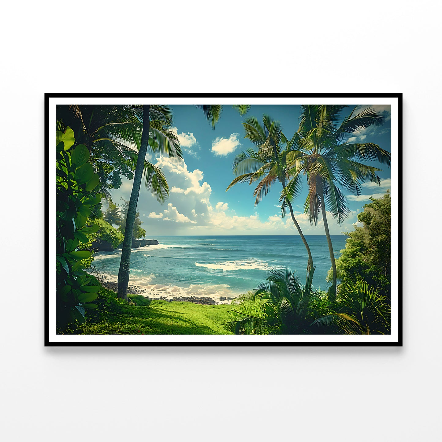 Tropical Beach with Palm Trees under Sky Home Decor Premium Quality Poster Print Choose Your Sizes