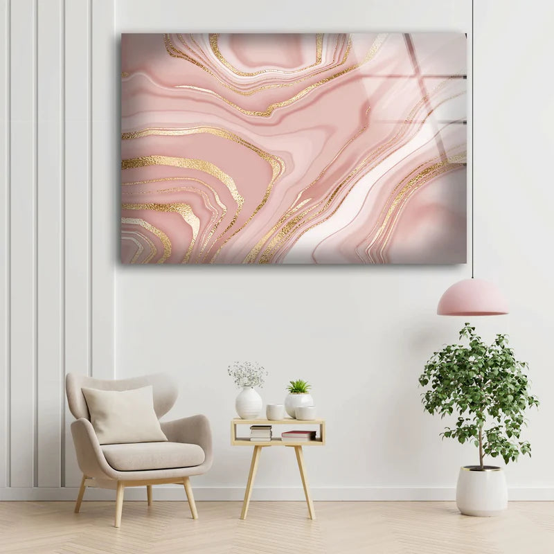 Pink & Gold Abstract UV Direct Aluminum Print Australian Made Quality