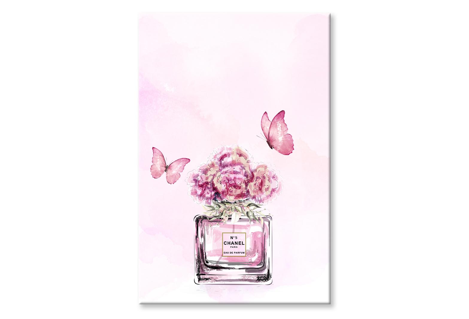 Pink Floral Perfume with Butterflies Wall Art Limited Edition High Quality Print Stretched Canvas None